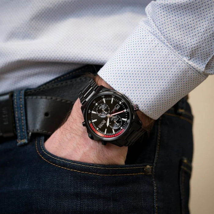 Hugo Boss Hero Sport Chronograph – Black Steel / Red Accents 1513825 - Authentic