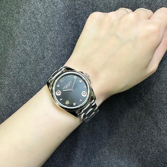 Coach New York Silver Women’s Watch – Black Decorative Dial & Stainless Steel Bracelet 14504024 - Authentic