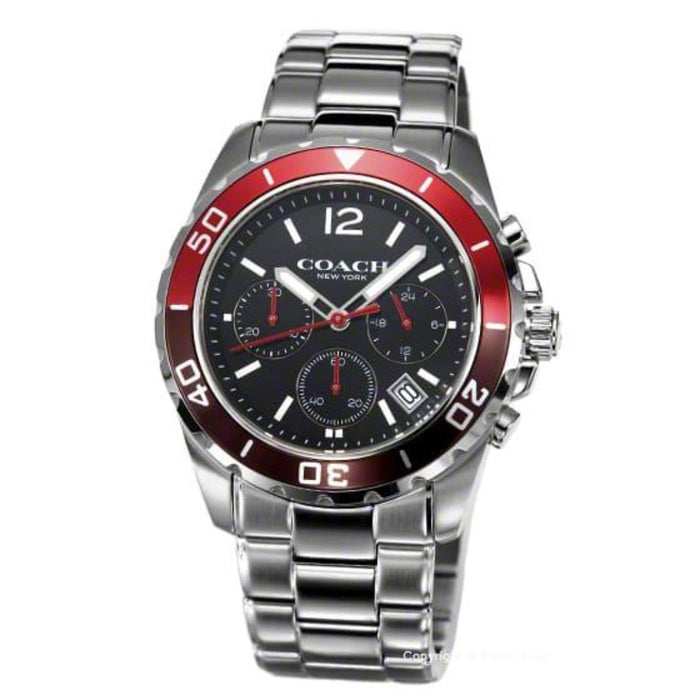 Coach Men’s Chronograph Stainless Steel Watch – Red Bezel & Black Dial 14602556 - Authentic