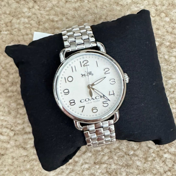 Coach New York Silver Round Women’s Watch – White Dial & Stainless Steel Bracelet 14502260 - Authentic