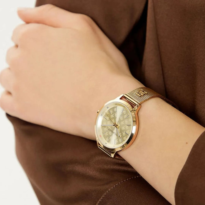Tommy Hilfiger Women’s Gold Monogram Watch with Mesh Bracelet 1782588 - Authentic
