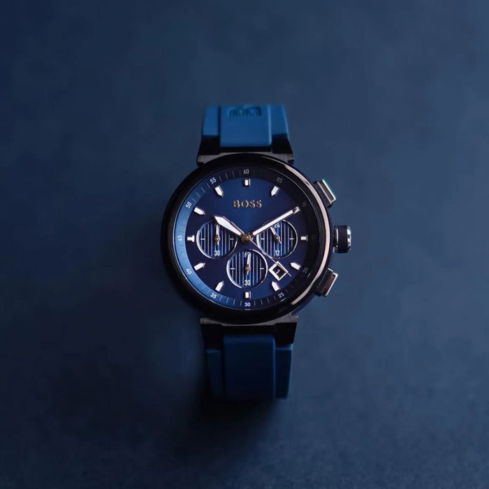 Hugo Boss Velocity Sport Chronograph – Blue Dial & Blue Silicone Strap 1513998 - Authentic