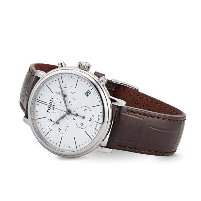 Tissot Carson (41MM) Chronograph White Dial Brown Leather t122.417.16.011.00 - Swiss Factory