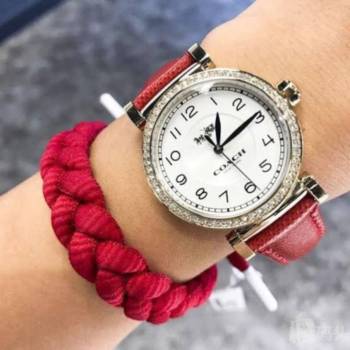 Coach Women’s Rose Gold Crystal Bezel Watch with Red Leather Strap - 14502400 - Authentic