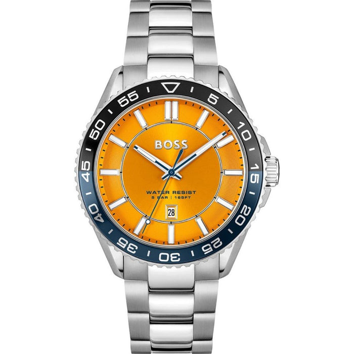 Hugo Boss Orange Dial Diver-Style Men’s Watch – Silver Stainless Steel 1514206 - Authentic