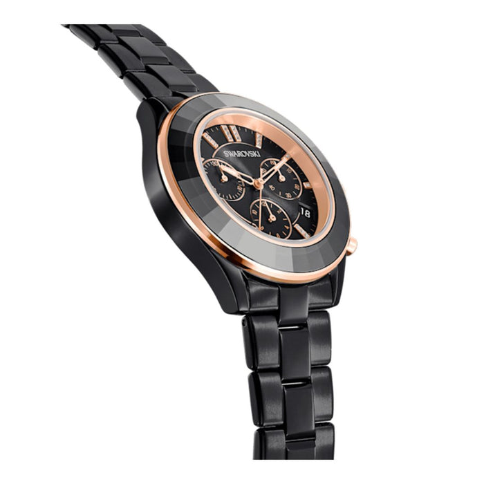 Swarovski Black Ceramic Chronograph Watch with Rose Gold Accents 5610472 - Authentic