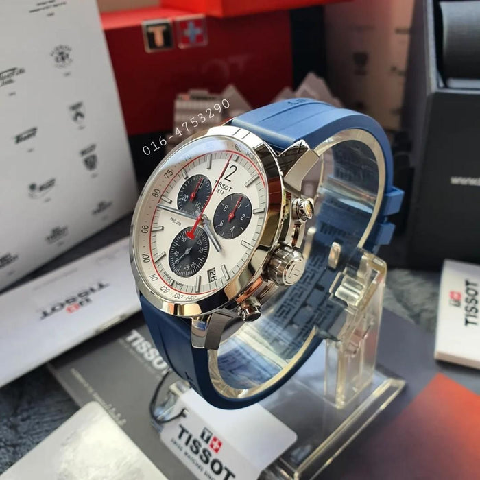 Tissot PRC 200 Chronograph – Blue Strap | White Dial | 42mm t114.417.17.037.00 (Swiss Factory)
