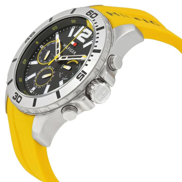 Tommy Hilfiger Chronograph Black Dial Silver Case & Yellow Rubber Strap 1791144 - Authentic