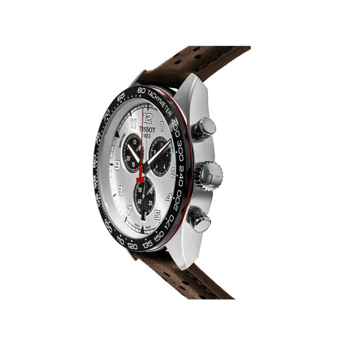 Tissot V8 Swiss Chronograph – Silver Dial / Black Subdials / Brown Perforated t131.617.16.032.00 (Swiss Factory)