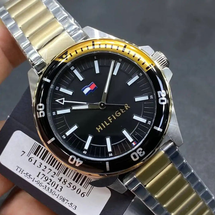 Tommy Hilfiger Men’s Two-Tone Black Dial Watch with Gold & Silver 1792013 - Authentic
