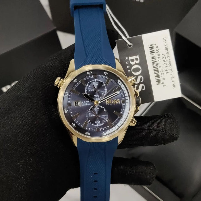Hugo Boss Champion Sport Chronograph – Gold Case with Blue Dial 1513822 - Authentic
