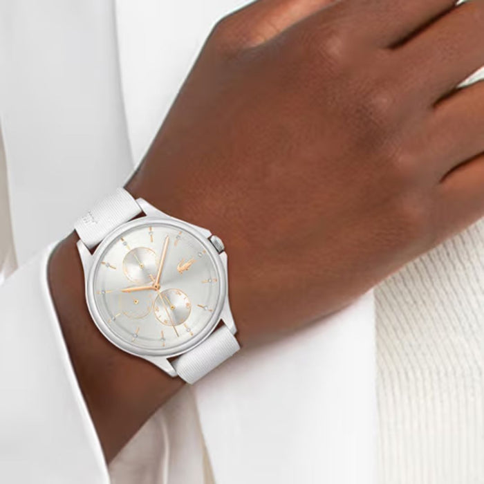 Lacoste Women’s Geneva White Silicone Strap Watch –  rose Gold Accents 2001235