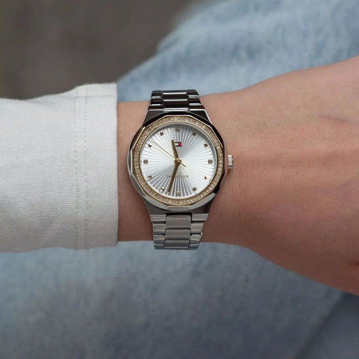 Tommy Hilfiger Two-Tone Crystal Bezel Silver & Gold Women’s 1782723 - Authentic