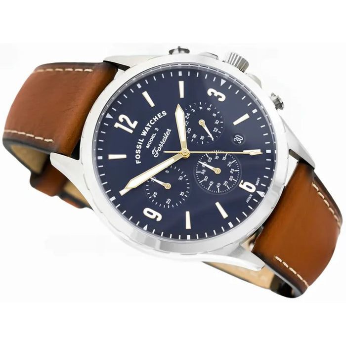 Fossil Forrester Chronograph Brown Leather Watch – Blue Dial - FS5607 - Authentic