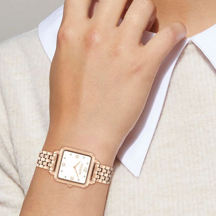 Coach New York Rose Gold Square Women’s Watch – White Dial 14504532 - Authentic