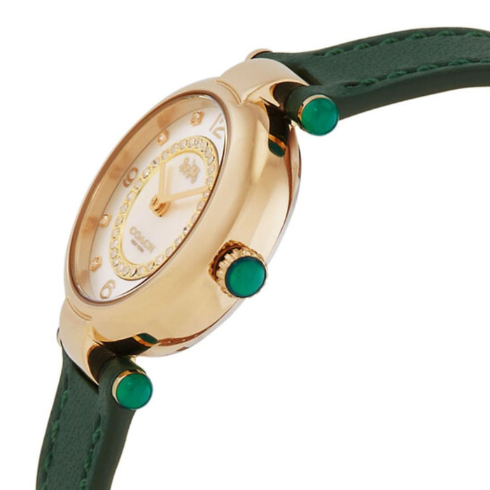 Coach Women’s Gold-Tone Quartz Watch – Green Leather Strap with Crystal Bezel 14503894 - Authentic