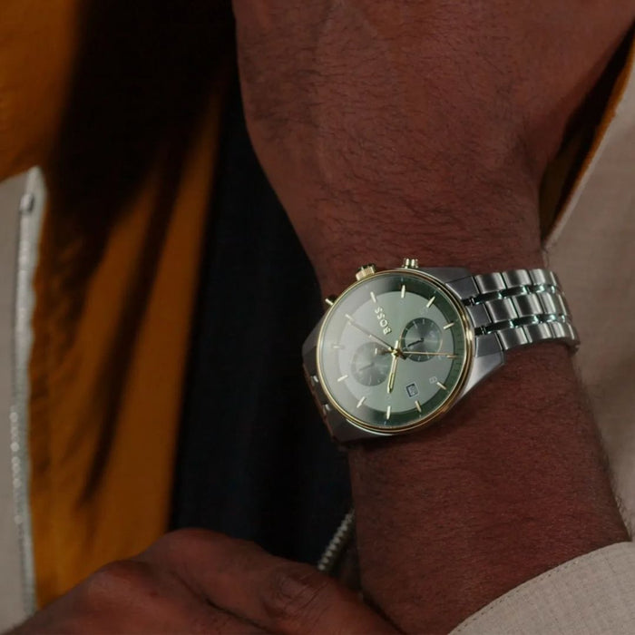 Hugo Boss Men’s Chronograph Watch – Silver & Gold Stainless Steel | 5BAR - 1514195 - Authentic