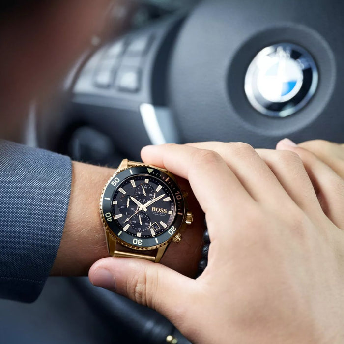 Hugo Boss Black & Gold Mesh Chronograph Men’s Watch – 48mm 1513906 - Authentic