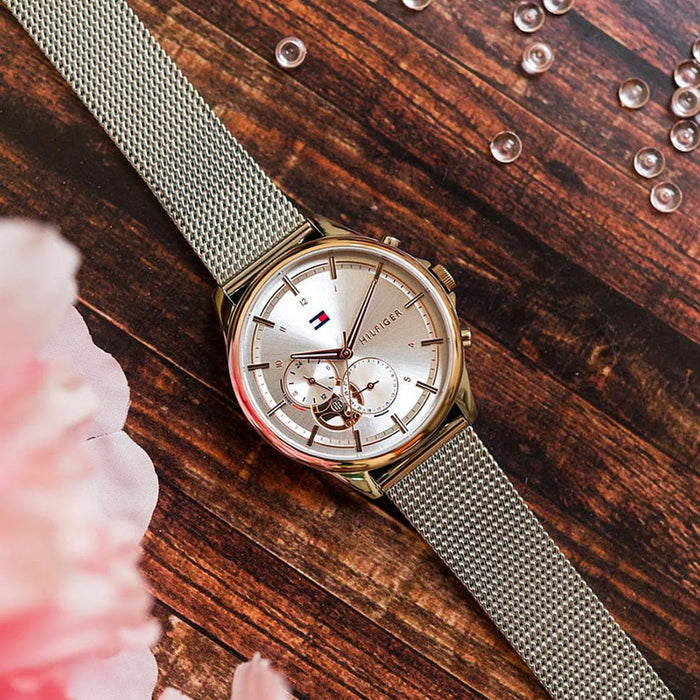 Tommy Hilfiger Silver & Gold Two-Tone Mesh Watch for Women 1782416 - Authentic