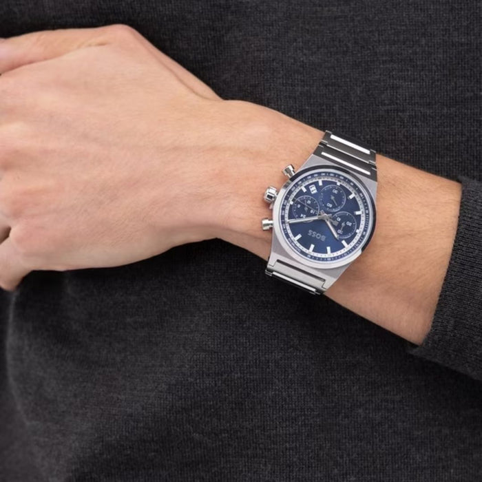 Hugo Boss Candor Chronograph Silver Case & Bracelet with Blue Dial 1514250 - Authentic