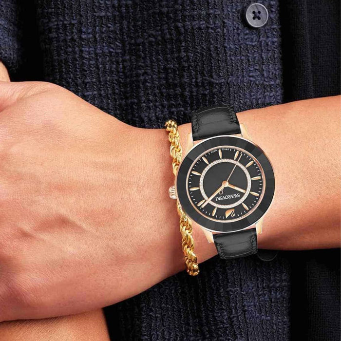 Swarovski Women’s Rose Gold Black Crystal Watch – Swiss Made 5414410 - Authentic