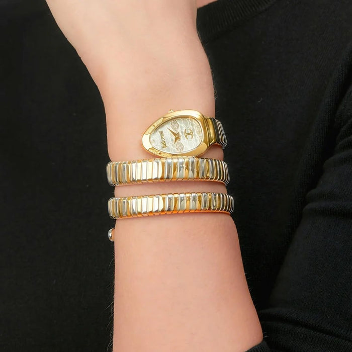 Just Cavalli Serpente Two-Tone White Crystal Dial Watch - Authentic