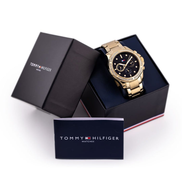 Tommy Hilfiger Gold Chronograph – Black Dial with Crystal Bezel 1782570 - Authentic