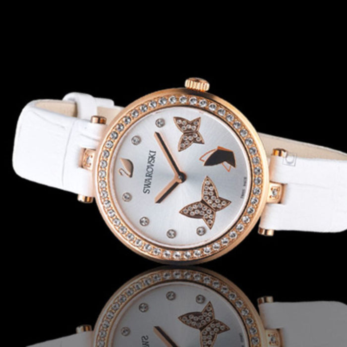 Swarovski Crystalline Delight White Leather Butterfly Watch - 5412364 - Authentic