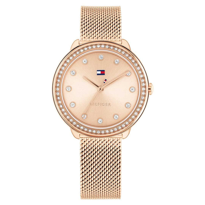 Tommy Hilfiger Rose Gold Crystal Bezel Mesh Watch for Women 1782700 - Authentic