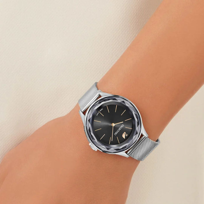 Swarovski Crystal Frost Black Dial Stainless Steel Mesh Watch 5430420 - Authentic