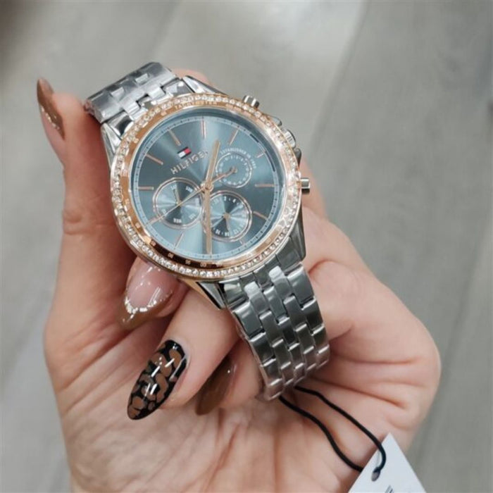 Tommy Hilfiger Silver Chronograph Women’s Watch with Blue Dial 1782690 - Authentic