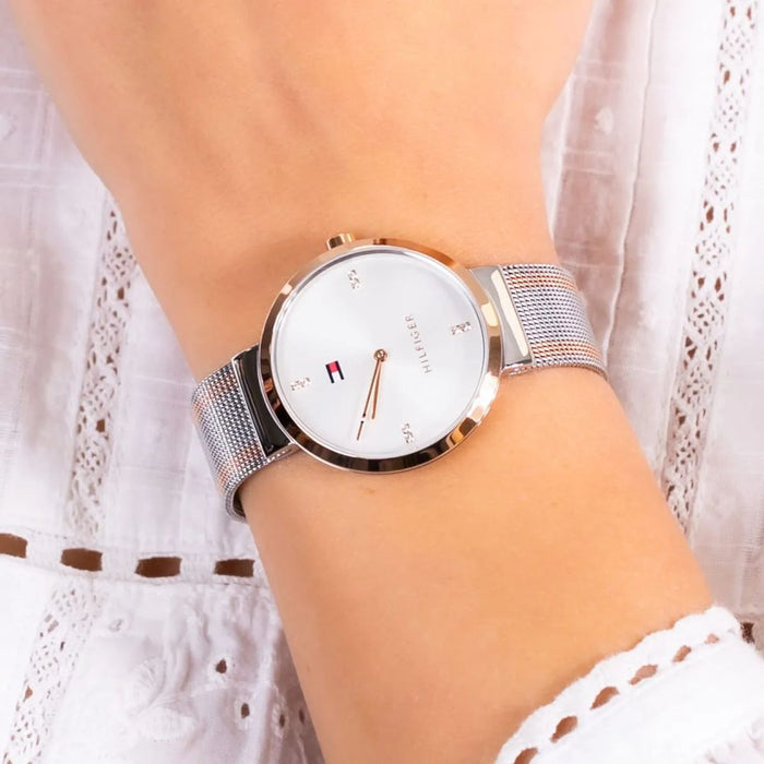 Tommy Hilfiger Two-Tone Silver & Rose Gold Crystal Watch 1782221 - Authentic