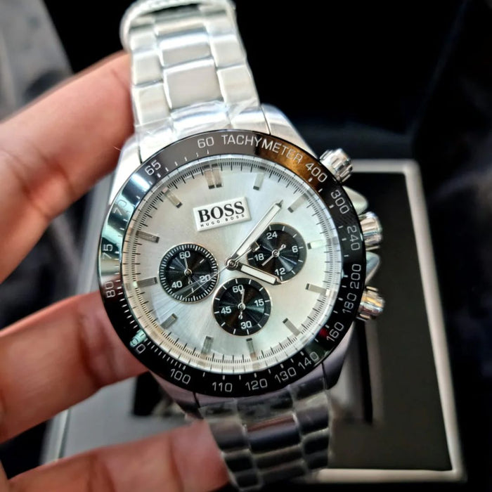 Hugo Boss Silver Chronograph Men’s Watch – Silver Dial with Black Sub-Dials 1512964 - Authentic