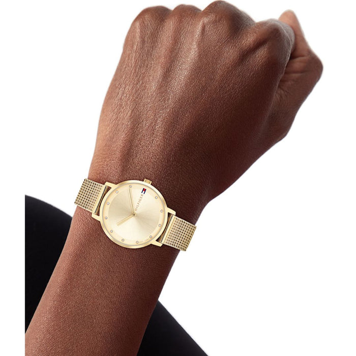 Tommy Hilfiger Gold Mesh Watch – Crystal Hour Markers 1782728 - Authentic