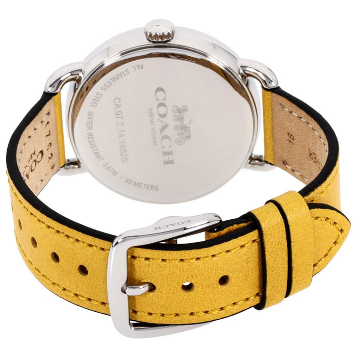 Coach Women’s Silver Watch with Yellow Crystal Bezel & Yellow Leather Strap 14502882 - Authentic