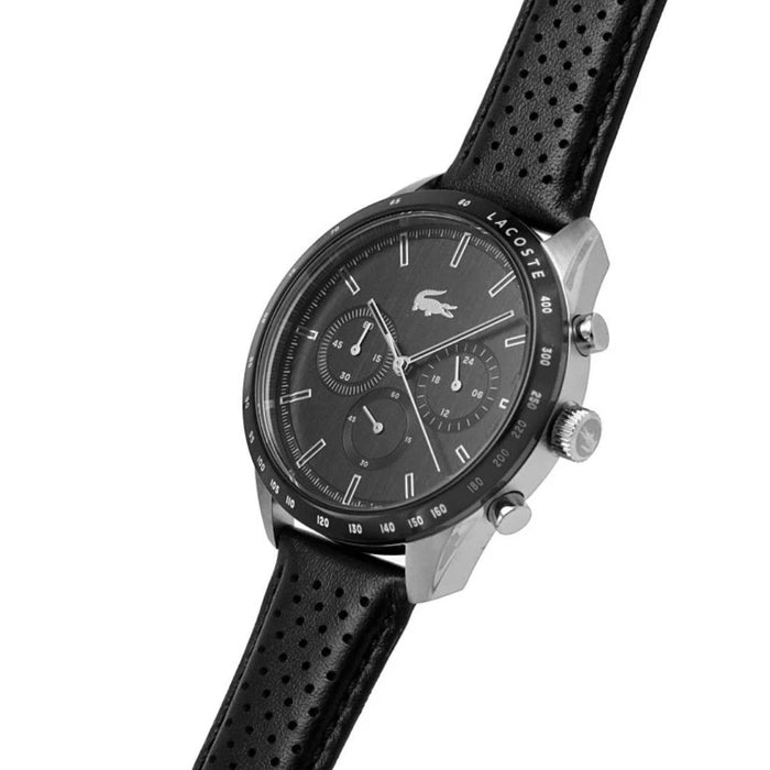 Lacoste Continental Chronograph Black Leather Men’s Watch - 2011109 - Authentic