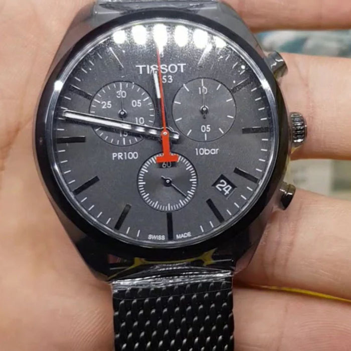 Tissot PR 100 Chronograph Black Dial Black Steel Mesh Bracelet T101.417.33.051.00 - Swiss Factory