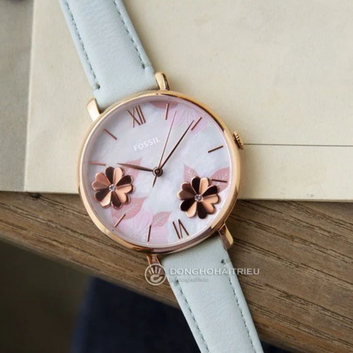 Fossil Jacqueline Floral Rose Gold & Light Blue Leather Women’s Watch - ES4813 - Authentic