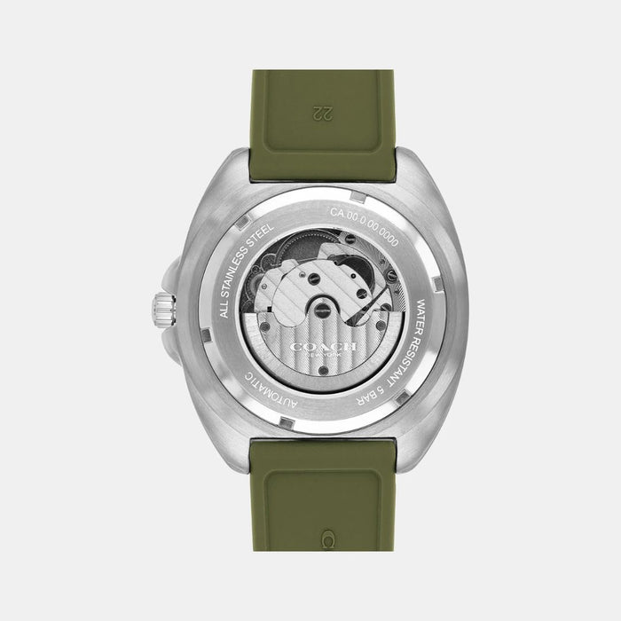 Coach Automatic Diver Watch 44MM – Green Silicone Strap & Stainless Steel Case 14602717 - Authentic