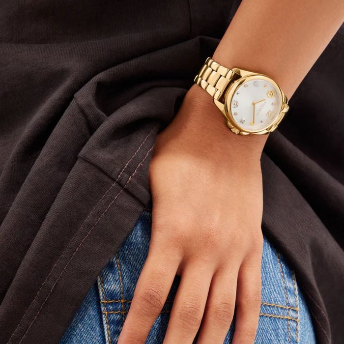 Coach New York Gold Women’s Watch – Decorative Dial & Stainless Steel Bracelet 14504022 - Authentic