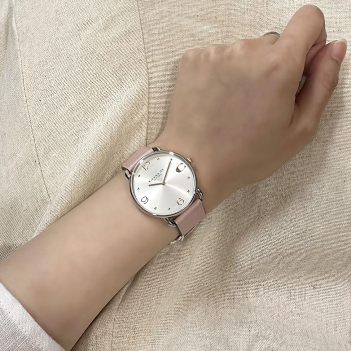 Coach Silver Dial Pink Leather Strap Watch – Women’s Elegant Quartz Timepiece 14504199 - Authentic