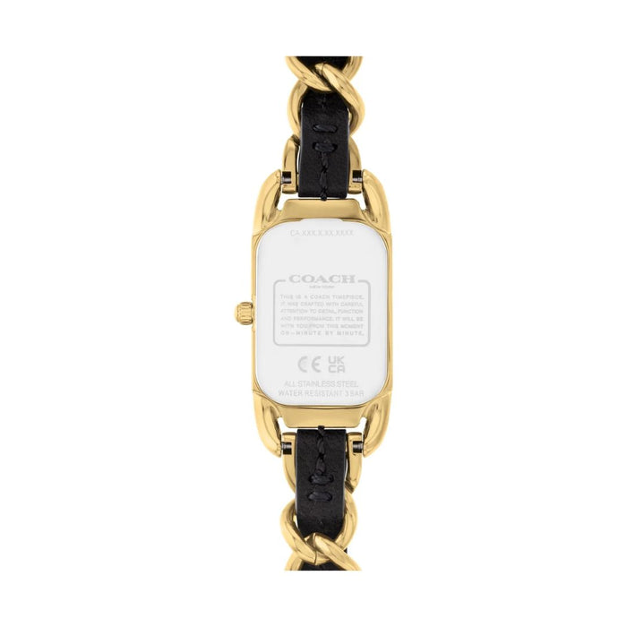 Coach Rectangular Gold-Tone Women’s Watch with Black Dial & Chain Bracelet 14504281 - Authentic