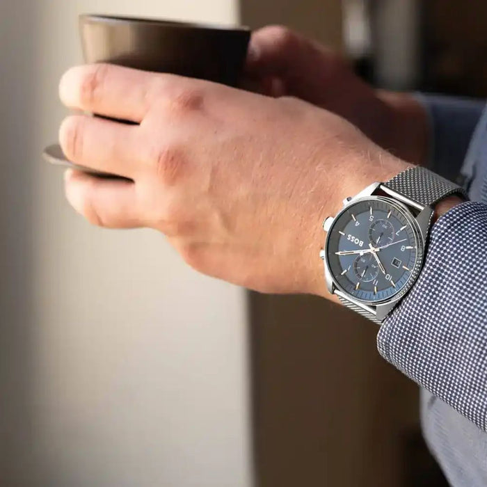 Hugo Boss Hero Sport Chronograph – Blue Dial, Silver Mesh Strap 1514149 - Authentic