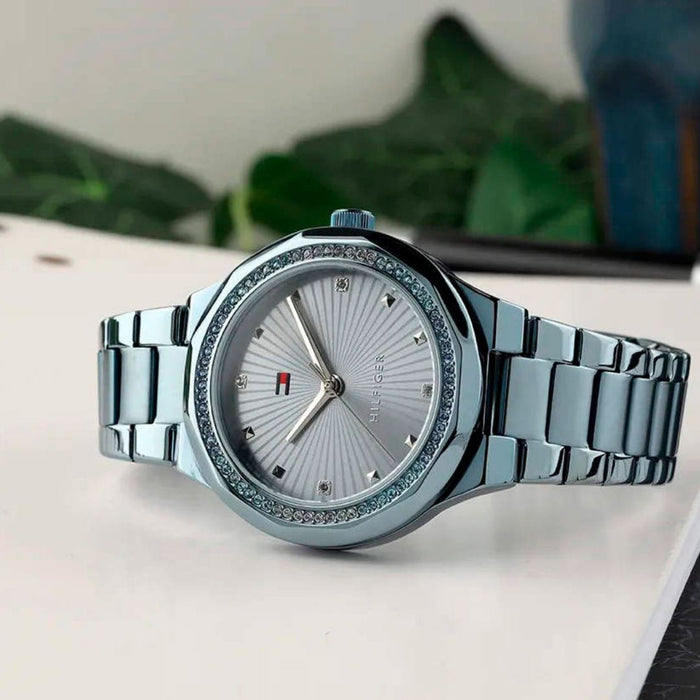 Tommy Hilfiger Blue Crystal Bezel Stainless Steel Watch 1782724 - Authentic