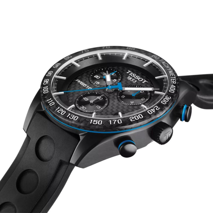 Tissot PRS 516 Chronograph – Black Carbon Dial with Blue Accents (Rubber Strap) t100.417.37.201.00 (Swiss Factory)
