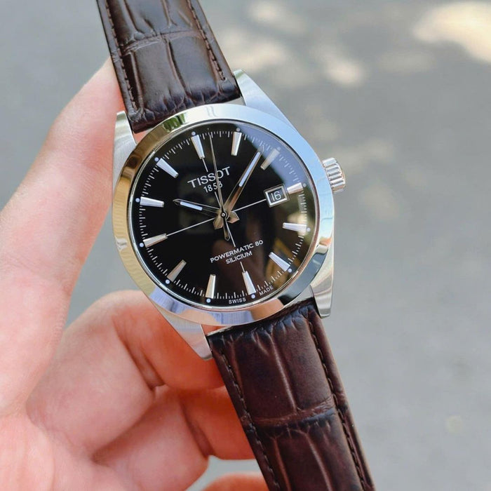 Tissot Gentleman Powermatic 80 Silicium Black Dial – Brown Leather Strap t127.407.16.051.01 - Authentic