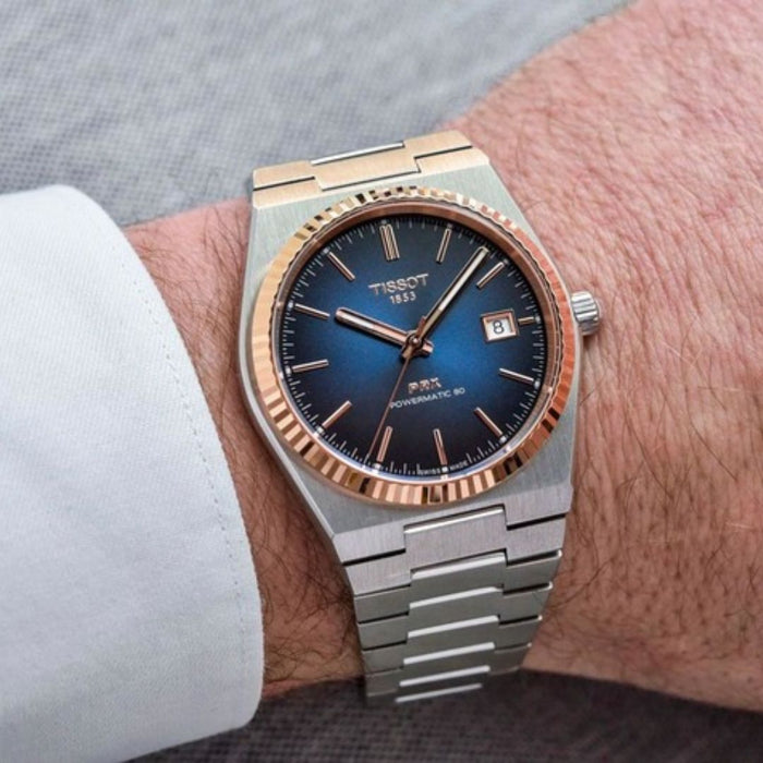 Tissot PRX Powermatic 80 (40MM) – Blue Dial (Rose Gold Bezel) t931.407.41.041.00 - Swiss Factory