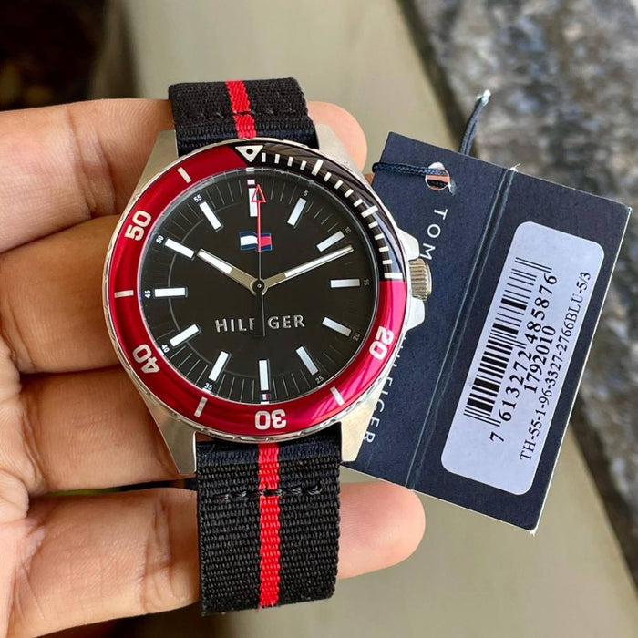 Tommy Hilfiger Men’s Red & Black Sport Watch with Nylon Strap 1792010 - Authentic