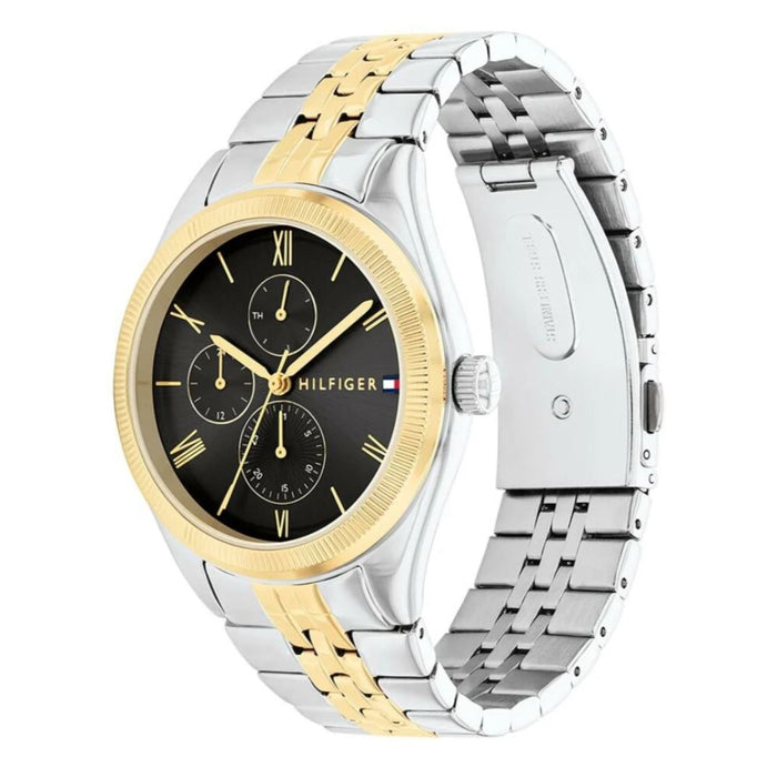 Tommy Hilfiger  Two-Tone Black Dial Multi-Function Watch with Gold Roman 1782591 - Authentic