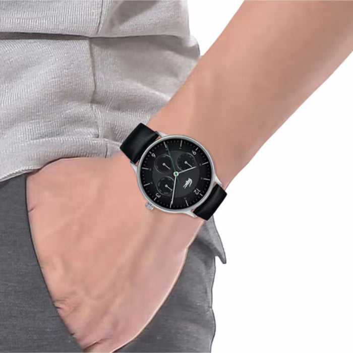 Lacoste Men's Moon Multi Black Leather Strap Watch - 2011139 - Authentic